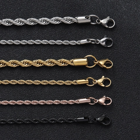 Collar De Cadena De Cuerda De Acero Inoxidable Hip Hop Joyería Punk Minimalista Para Hombres Unisex