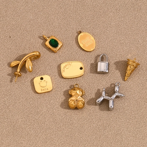 Pendenti Gioielli DIY Acciaio Inossidabile Placcato Oro 18K Orso Mecha Cane Palloncino Gelato Creazione Collane Ciondoli