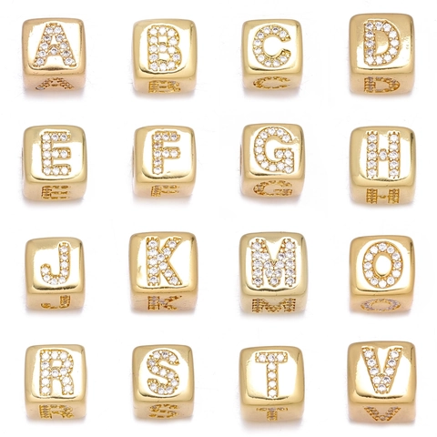 Cubic Alphabet Letter Beads Copper Micro Inlaid Zircon Large Hole For DIY Jewelry Making Bracelet Necklace Accessories