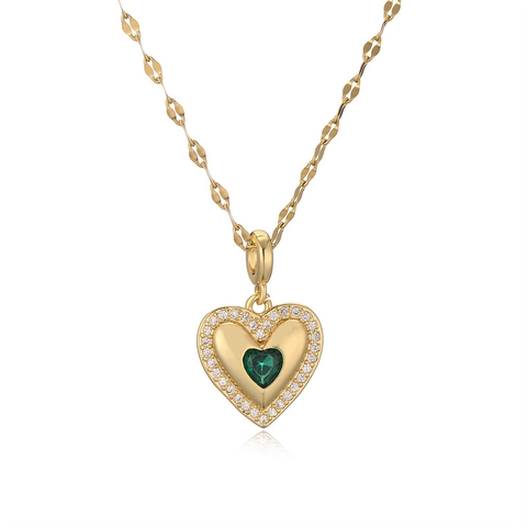 Collar con Colgante de Corazón de Cobre Bañado en Oro de Moda Simple para Mujer Joyería de Estrás en Forma de Corazón Incrustado