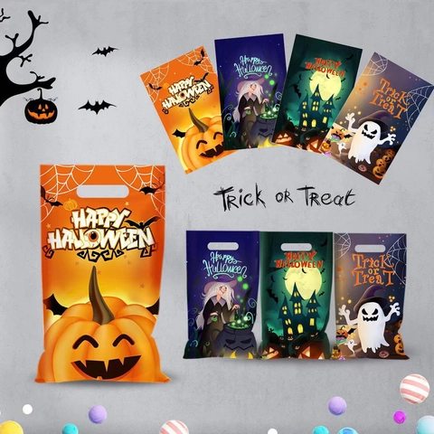 Bolsas De Regalo De Halloween Plástico De Mano Bolsas De Dulces Dibujos Animados Calabaza Fantasma Bruja Castillo Para Fiesta