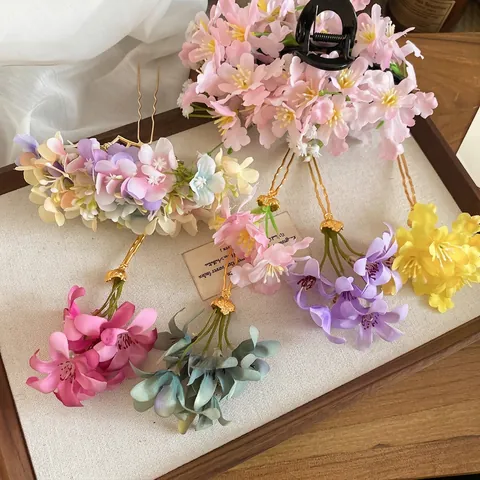 Elegante Bastoncino Per Capelli Con Fiori In Tessuto Lega Dorata Spilla A U Fatto A Mano Floreale Stile Vintage Per Donne
