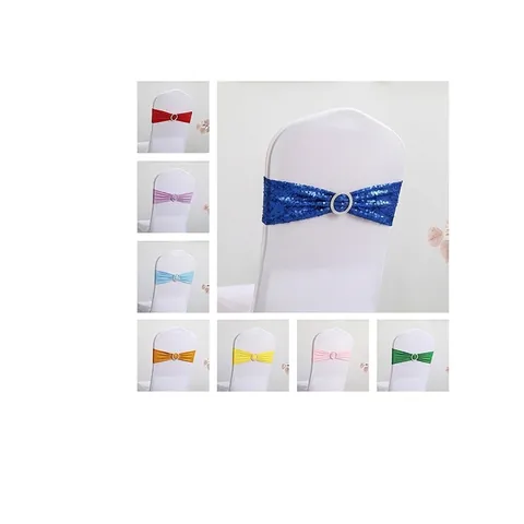 Elastic Chair Sashes With Round Rhinestone Buckle Spandex Milk Satin Bows For Wedding Banquet Party Hotel Decor Modern