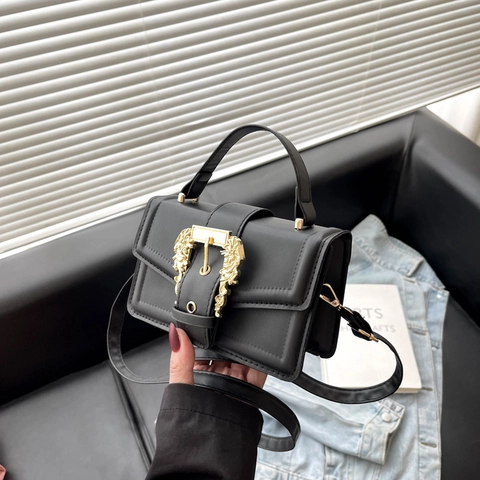 Women PU Leather Handbag Vintage Baroque Gold Buckle Lion Head Relief Shoulder Crossbody Bag Elegant Top Handle Purse