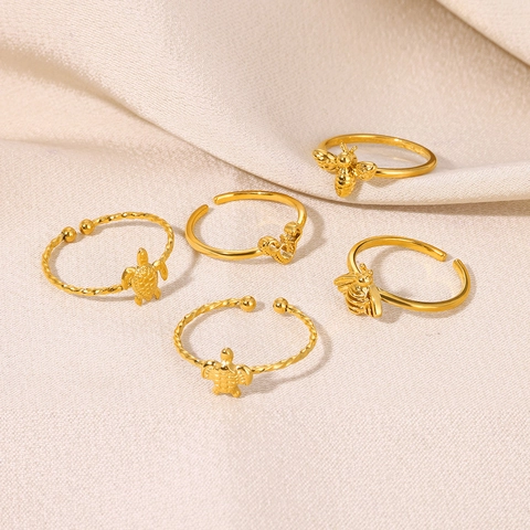 Anelli Aperti Regolabili Acciaio Inossidabile Placcato Oro 18K Tartaruga Ape Cuore Gioielli Minimalisti Per Donna