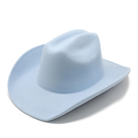 Classic Western Cowboy Hat For Men Women Wide Brim Felt Jazz Fedora Sun Protection Outdoor Riding Vintage Ethnic Style Solid Color