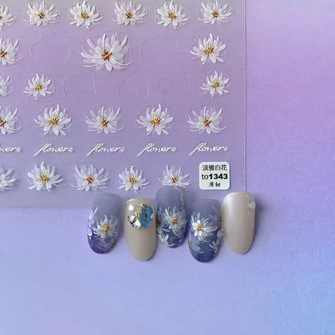 Adesivi Per Unghie Fiori Bianchi Rilievo 3D Design Floreale Decorazione Manicure Elegante Semitrasparente Sottile Resistente