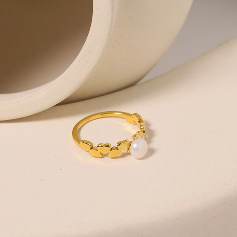 Anello Con Perla Artificial A Forma Di Cuore Acciaio Inossidabile Placcato Oro Gioielli Eleganti Per Donna