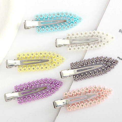 Floral Leaf Alligator Hair Clips Alloy Metal Imitation Artificial Pearls Rhinestones Seamless Styling Side Pins Women Girls