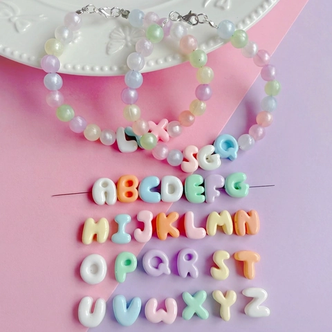 Colorful Alphabet Letter Beads Macaron Candy Color Acrylic Resin Horizontal Hole DIY Jewelry Making Craft