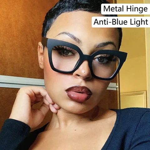 Occhiali Da Donna Oversized Cat Eye Anti Luce Blu Montatura PC Lente AC Cerniere In Metallo Retro Moda Ottica
