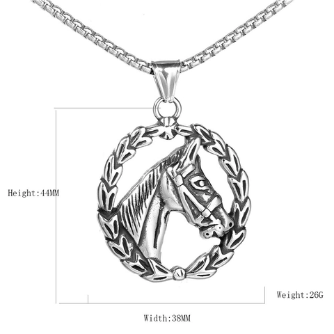 Retro Horse Head Pendant Necklace Stainless Steel Laurel Wreath Circular Charm Jewelry For Men Women Fashion Accessory