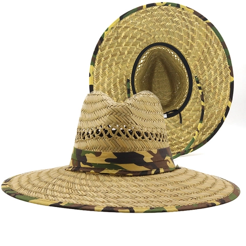 Cappello Da Sole In Paglia Naturale Uomo Tesa Larga Traspirante Esterno Lifeguard Cowboy Con Sottogola Regolabile Motivo Paisley