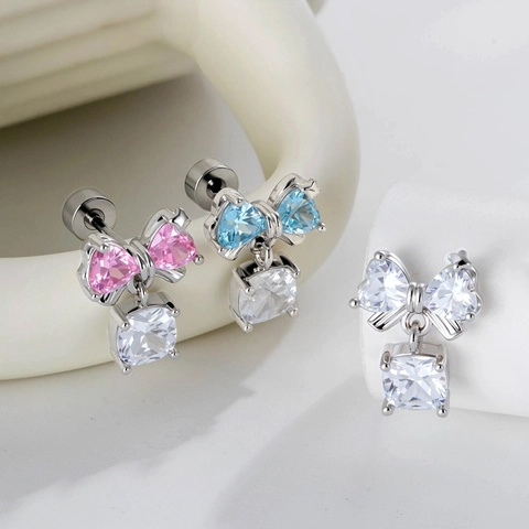 Orecchino Piercing Cartilagine Fiocco Acciaio Titanio Rame Zirconia Pendente Quadrato Geometrico Dolce Elegante