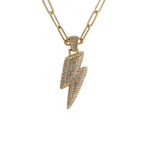Hip Hop Pendant Necklace Copper Zircon Praying Hand Lightning Paperclip Chain Exaggerated Style For Men Women