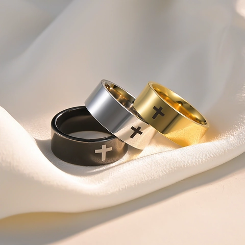 Kreuzring Edelstahl Band Religiös Punk Klassisch Einfach Poliert Schmuck Für Herren Damen