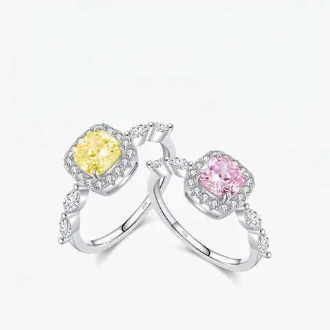 925 Sterling Silber Ring Kissenschliff Rosa Gelber Kristall Zirkonia Halo Marquise Design Schmuck Für Damen