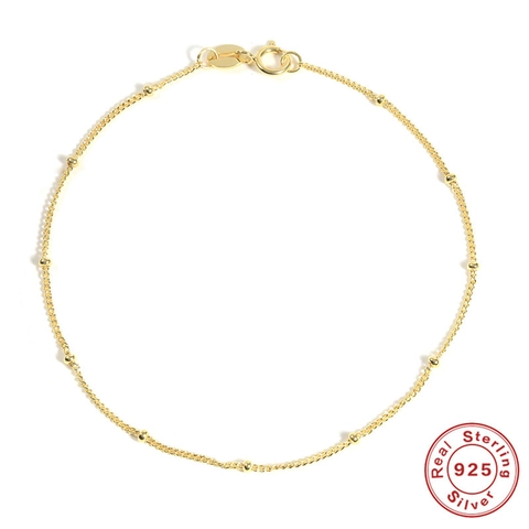 Minimalist 925 Sterling Silver Bead Chain Bracelet For Women Elegant Gold Plated Delicate Tiny Ball Jewelry Accessory