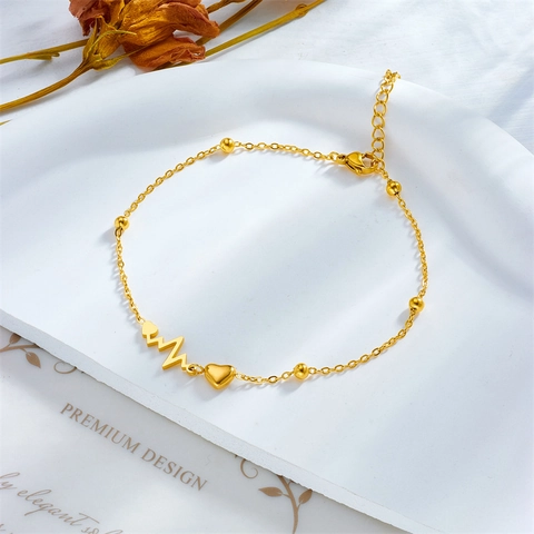 Fashion Stainless Steel Heart EKG Pulse Wave Chain Anklet For Women Simple Gold Plated Geometric Jewelry Accessory Gift
