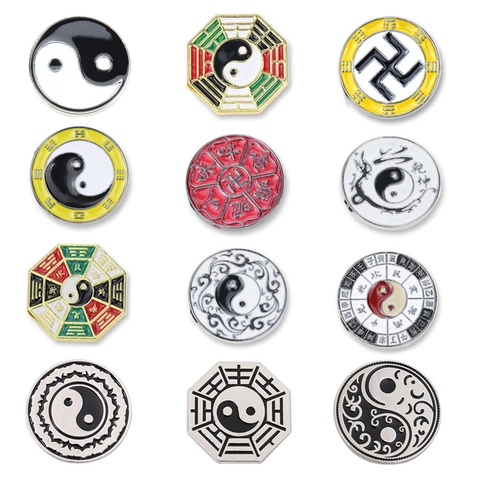 Yin Yang Tai Chi Enamel Pin Chinese Style Traditional Bagua Brooch Zinc Alloy Taoist Religious Jewelry For Clothes Bag Lapel