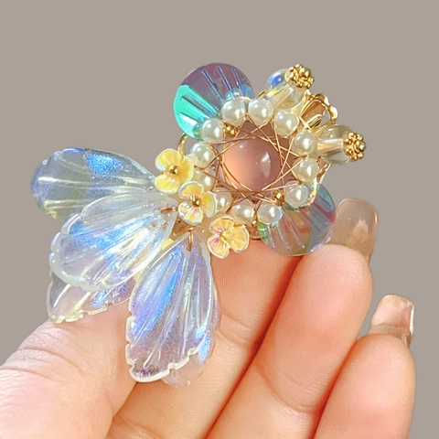Pince À Cheveux Poisson Rouge Koi En Alliage Résine Fausse Künstliche Perle Style Ancien Doux Accessoire De Coiffure Pour Femme