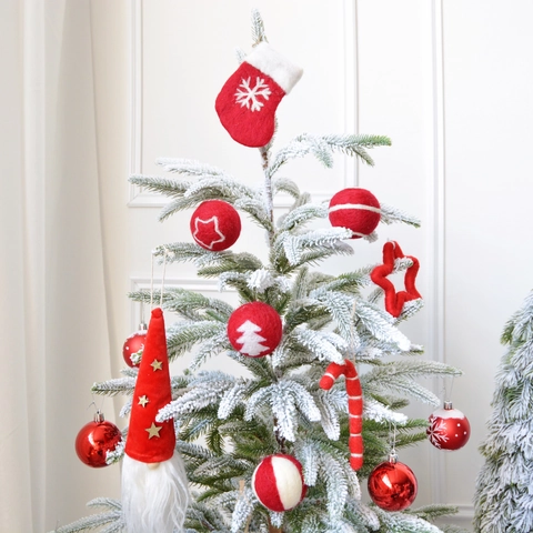 Addobbi Natalizi Decorazioni Da Appendere In Feltro Di Lana Fatto A Mano Forme Fiocco Di Neve Calza Bastoncino Di Zucchero