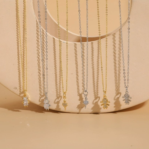 Collier Pendentif en Cuivre Fille de Ballet Zirconia pour Femmes Or Argent Plaqué Style Ins Petite Fille Bijoux Dessin Animé