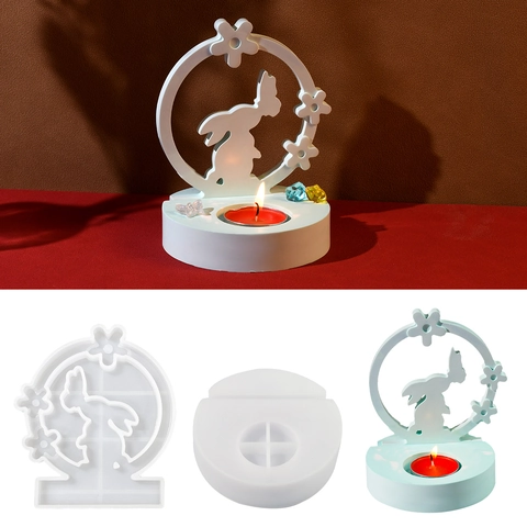 Rabbit Butterfly Candle Holder Silicone Mold DIY Handmade 3D Floral Candlestick Stand Casting Tool