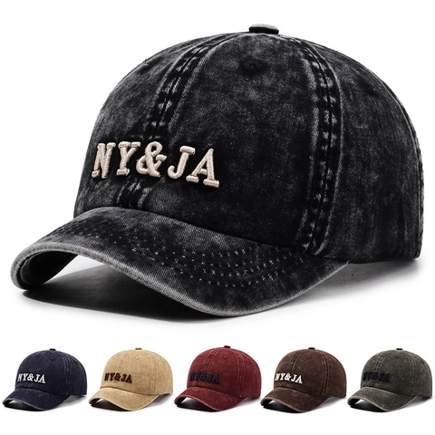 Vintage Washed Cotton Baseball Cap Retro Distressed Sun Hat With Letter Embroidery Adjustable Buckle Unisex Streetwear
