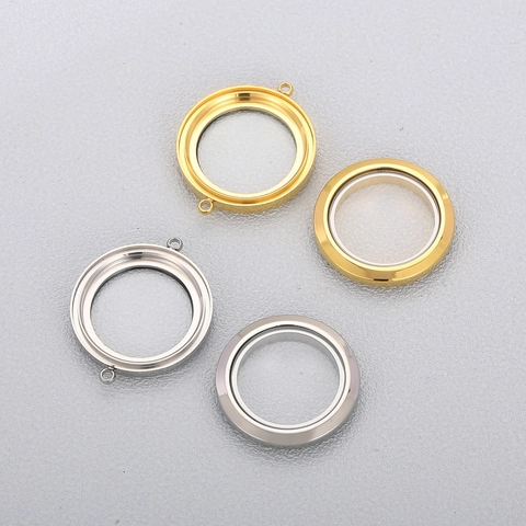 Colgante Relicario Flotante Redondo De Acero Inoxidable Y Vidrio Abrir Con Rosca Conector De Doble Bucle Para Hacer Joyas DIY