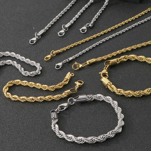 Rope Chain Bracelet Stainless Steel Twisted Link Polished Unisex Jewelry For Daily Wear