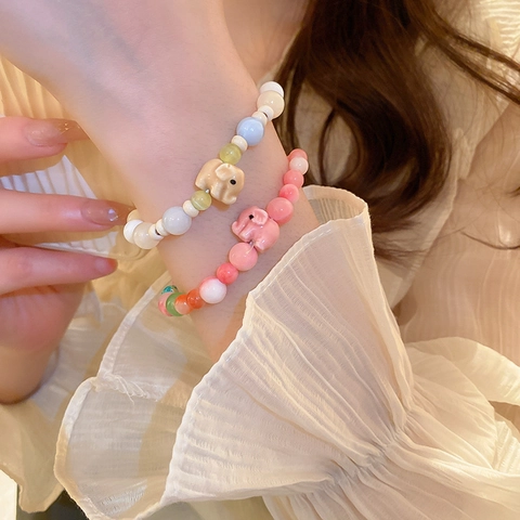 Süßes Perlenarmband Katzenaugenstein Keramik Elefant Katze Stern Blatt Anhänger Ästhetischer Schmuck Damen Mädchen