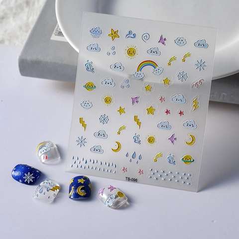 Nagelkunst Aufkleber Geprägt Selbstklebend Regenbogen Wolke Herz Stern Cartoon Relief Wasserdichte Dekoration DIY Maniküre