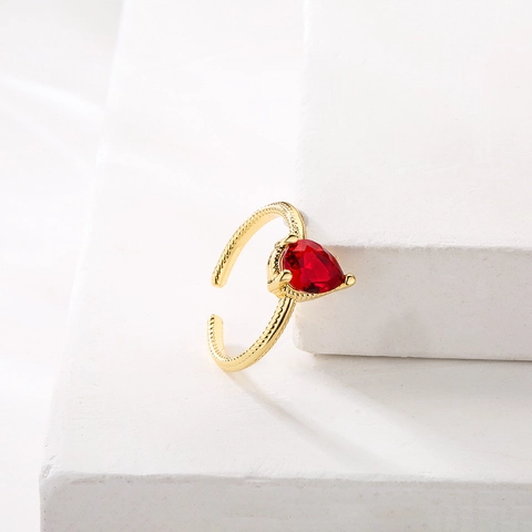Open Adjustable Ring Copper Real Gold Plated Heart Pear Shaped Zircon Minimalist Twisted Rope Band Jewelry For Women