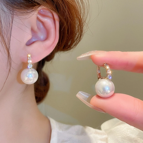 Orecchini A Cerchio Perla Artificial Zircone Vintage Francese Rame Placcato Oro Gioielli Eleganti Per Donne Con Perno In Argento