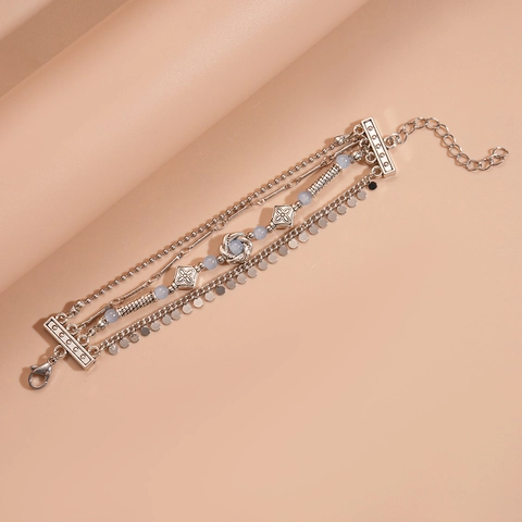 Mehrlagiges Armband Legierung Glas Geometrisch Hellblaue Perlen Böhmisch Vintage Ethnischer Schmuck Für Frauen