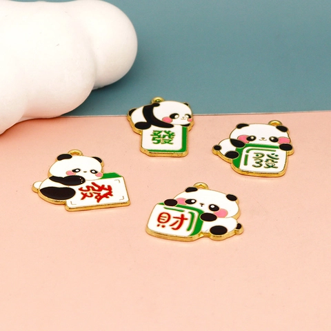 Cartoon Panda Mahjong Charms Zinc Alloy Enamel Chinese Style DIY Jewelry Accessories For Bag Phone Hanging Decoration