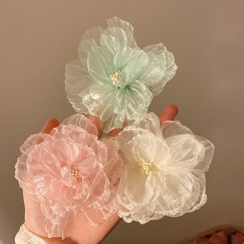 Molletta Per Capelli Con Fiori Grandi Organza A Rete Fermaglio Dimensionale Fatto A Mano Elegante Accessori Capelli Donne Ragazze