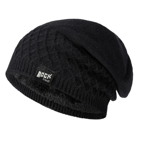 Berretto In Maglia Foderato In Pile Inverno Caldo Esterno Spesso Acrilico Slouch Cap Unisex Motivo Diamante