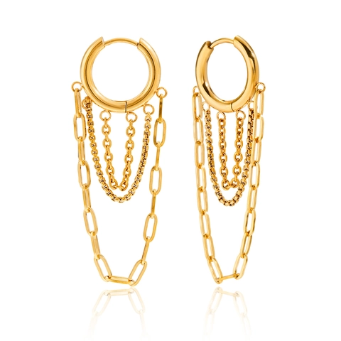 Boucles d'Oreilles Créoles Multicouches En Laiton Plaqué Or 14k Avec Franges De Chaîne Pour Femmes Bijoux De Mode