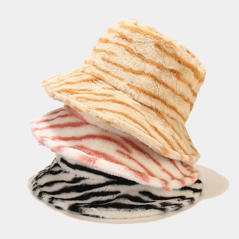 Cappello Da Pescatore In Pelliccia Sintetica Per Donna Caldo Peluche Stampa Animalier Righe Tigre Zebra Regolabile