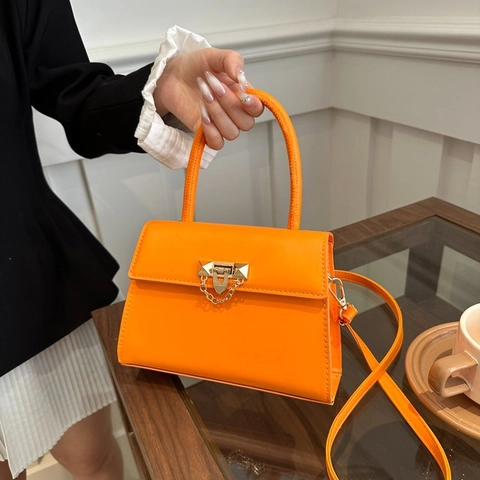 Women Crossbody Bag PU Leather Fashion Square Handbag With Metal Lock Chain Decor Top Handle Shoulder Purse For Daily