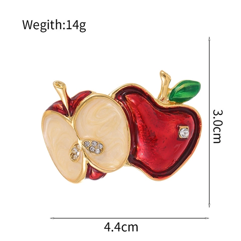 Creatieve Emaille Dubbele Appel Broche Zinklegering Strass Gepersonaliseerde Fruit Pin Mode Sieraden Accessoires Voor Dames Heren