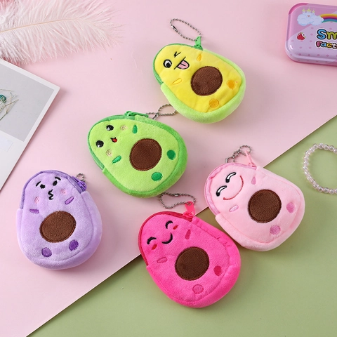 Avocado Plush Coin Purse Mini Cartoon Zippered Wallet Keychain Bag Pendant Cute Storage Case For Kids Girls