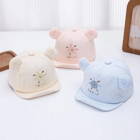 Casquette De Baseball Pour Bébé Mélange De Coton Maille Visière Souple Oreilles Mignonnes Broderie Soleil