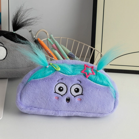 Cartoon Pluche Etui Grappige Expressie Warrig Haar Grote Capaciteit Briefpapier Opbergtas Cosmetische Tas Make Up Organiseerder