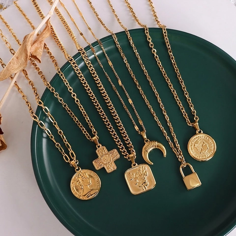Minimalistische Gliederkette Titanstahl 18K Vergoldet Mode Vielseitig Mehrlagig Ohne Anhänger Schmuck Für Damen