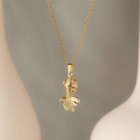 Fashion Ocean Resort Style Champagne Gold Fish Pendant Necklace Copper Goldfish Carp Animal Clavicle Chain Jewelry For Women