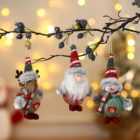 Adornos Colgantes De Navidad Tejidos Piel Sintética Papá Noel Muñeco De Nieve Reno Decoración Árbol Fiesta Hogar Espuma