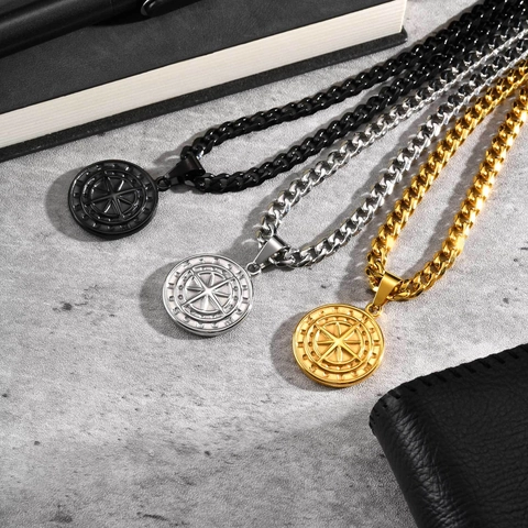 Compass Pendant Necklace For Men Stainless Steel Coin Nautical Navigator Medallion Hip Hop Vintage Jewelry